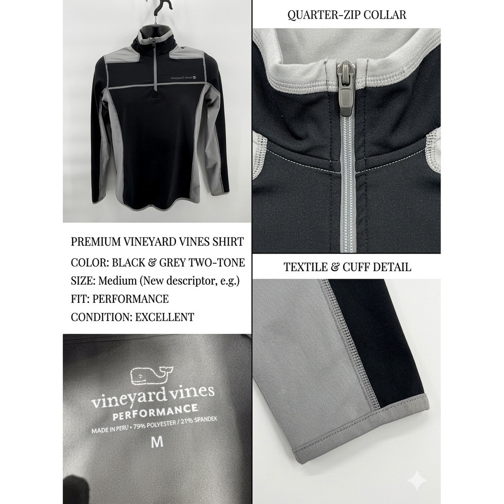 Vineyard Vines Performance 1/4 Zip Pullover Mens Medium Black Grey‎ Golf Stretch